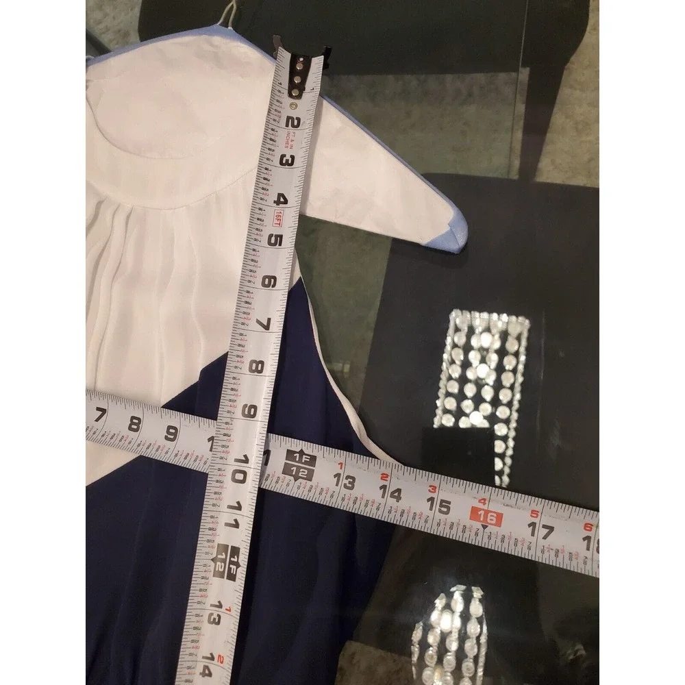 Shoshanna Blue & White Polyester Halter Sleeveless Long Maxi Dress Pockets 4 - Picture 11 of 15